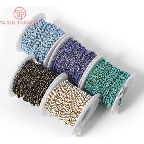 50CM Bead 3MM 24K Gold Color Brass and Glass with Wheel Beads Necklace Chains High Quality Diy Jewelry Findings Accessories