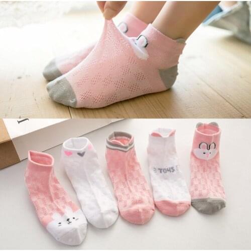 5 Pairs/Lot Children Cartoon Socks Short Tube Mesh Baby Socks Thin Breathable Boy Girl Boat socks Cute Newborn Accessories