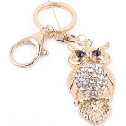50LC Owl Crystal Keyring Charm Pendant Handbag Purse Bag Key Ring Chain Keychain Gift