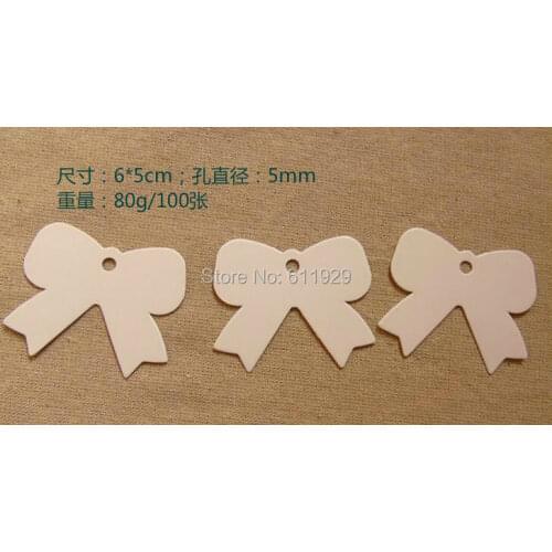 Free shipping stock blank bowknot white paper tag 6x5cm/baking price tag/DIY gift packing labels/clothing tag 400 pcs a lot