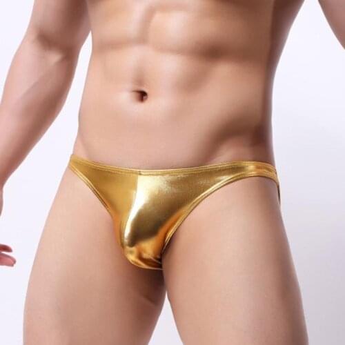 Shiny Thongs G-string Men Underwear Slips hombre Briefs Bikini tanga gay Penis Pouch Big Sheath Underpant PU Leather Thong A50