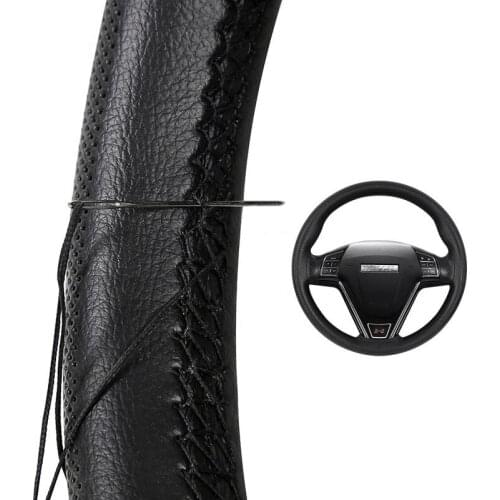 Car Steering Wheel Cover Soft Fiber Braid Leather Steering Wheel on Steering Wheel Car with Needles and Wire Interior Accessorie