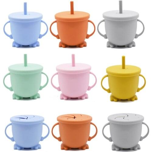 Baby Feeding Cups Silicone Sippy Snack Cup Leakproof Handle Training Cup For Toddlers Kids With Silicone Sippy Cup Lids Solid