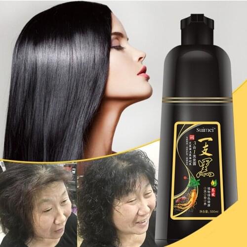 SUIMEI Brand 500ML Extract Organic Ginseng Permanent Black Hair Shampoo No Side Effect Fast Black Hair Dye Anti White Hair