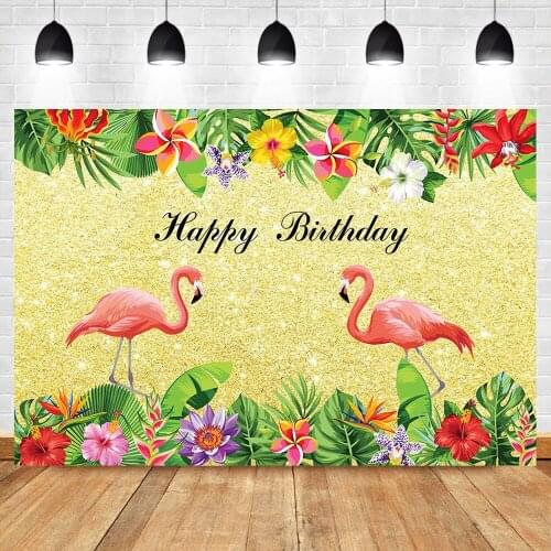 Flamingo Birthday Photography Backdrops Baby Birthday Gold Glitter Floral Custom Photo Background for Party Decorations Pictures