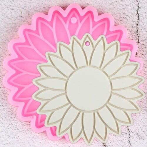 Glossy Sunflower Resin Keychain Mold Flower Craft Epoxy Silicone Mould DIY Charms Necklace Jewelry Making Pendant Molds
