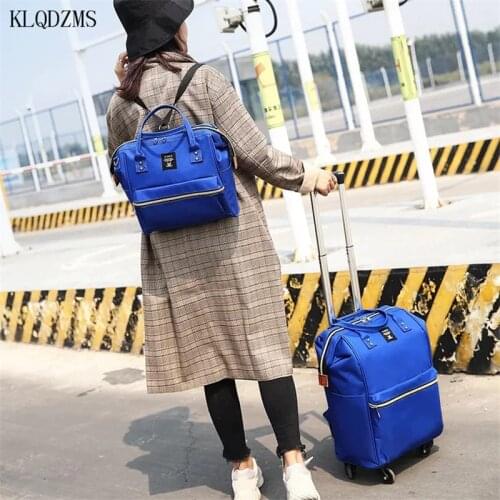 KLQDZMS Nylon Colorful Travel Large Capacity Journey Duffle Bag Suitcase On Wheels With Waterproof Unisex Backpack