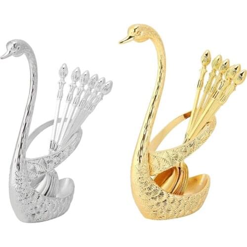 Coffee Spoons with Holder, Teaspoons Serving Bar Dessert Spoon with Swan Holder Household Tableware