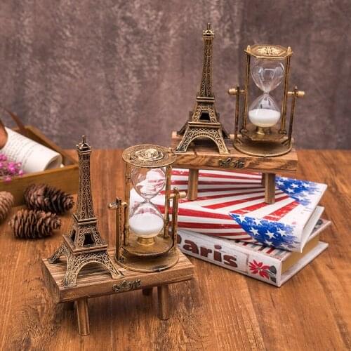 Creative 1 Minutes Retro Iron Tower Hourglass Wooden Hour Glass Sandglass Sand Clock Tower Ornaments Home Decoration Gift