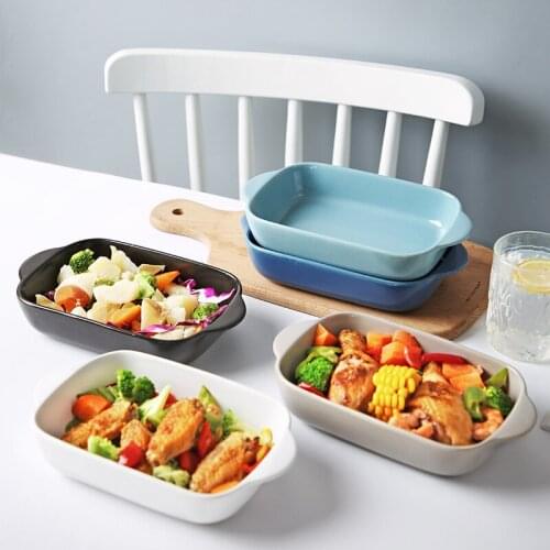 Nordic style creative binaural baking tray rectangular breakfast plate ceramic dinner plate baking bowl household tableware