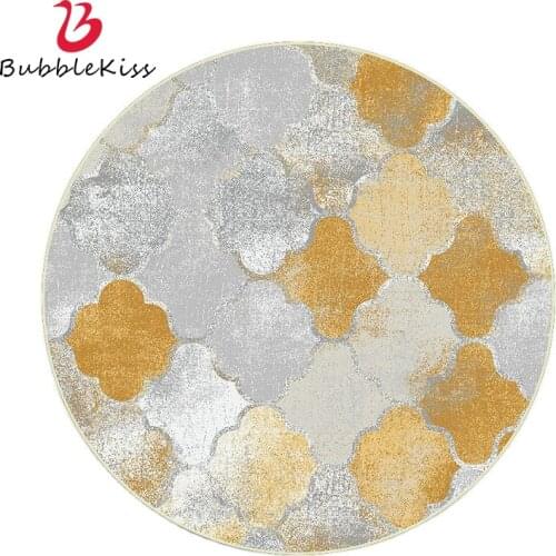 Bubble Kiss Round Light Luxury Carpets For Living Room Golden Bedroom Decoration Soft Non-Slip Area Rugs Coffee Table Floor Mat