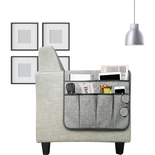 Linen Sofa Chair Recliner Armrest Organizer With 6 Pockets Remote Control Phones Holder Magazine Rack Sofa Armrest Storage Bag