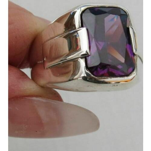925 Sterling Silver Turkish Handmade Jewelry Amethyst Mens Ring