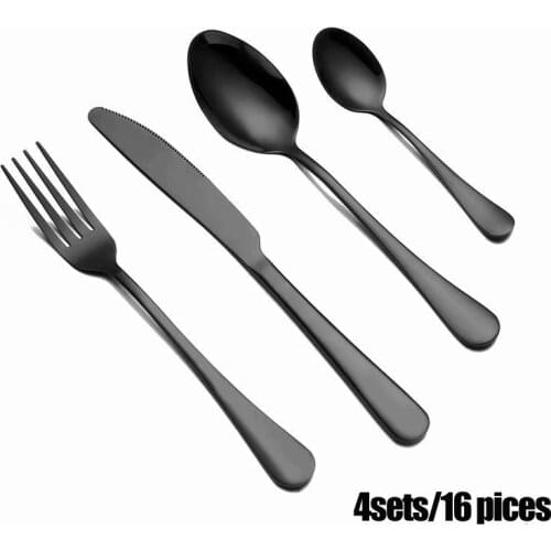Spklifey Black Cutlery Set 16 Pcs Stainless Steel Dinnerware Tableware Silverware Sets Dinner Knife and Fork Dinner Set