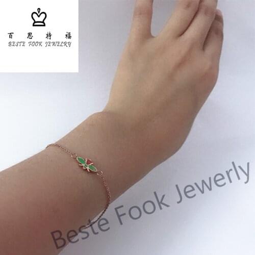 New Fashion Hot Sale Gold-color Pink Honeybee Charms Bracelets Bangles For Women Gift From Beste Fook Jewelry