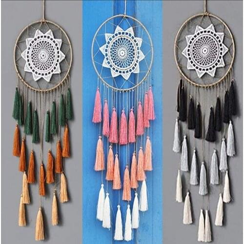 New Indian Wind Lace Hemp Rope Hand-woven Dream Catcher Mercerized Nylon Tassel Home Wall Decoration Girl Heart Gift