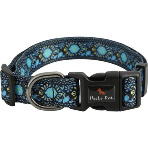 Dog Collar Polyester Pet Dog Colorful Printed Collar Puppy Cat Collar with Leash Ring Adjustable for Small Medium Large Dogs