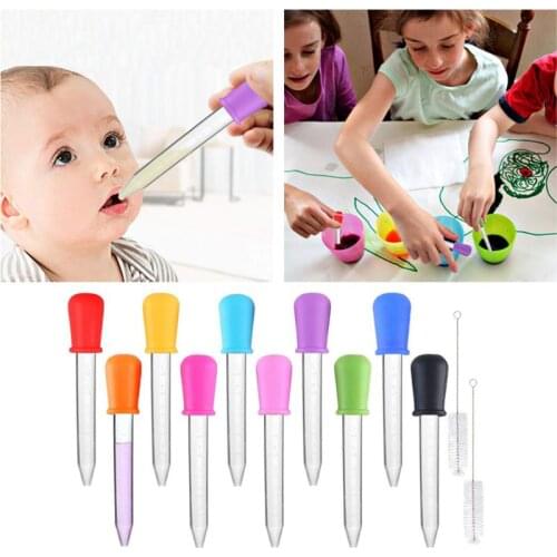 10 Pcs Liquid Droppers & 2 Brushes Baby Dropper Medicine Feeder Silicone Droppers Pipettes for Candy Molds, Gummy Mold and Craft