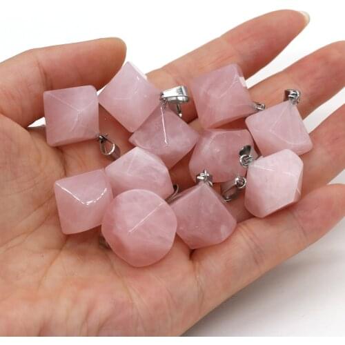 Natural Stone Pendant Polygon Rose Quartzs Stones Exquisite Charm for Jewelry Making DIY Necklace Bracelet Accessories 20x20mm