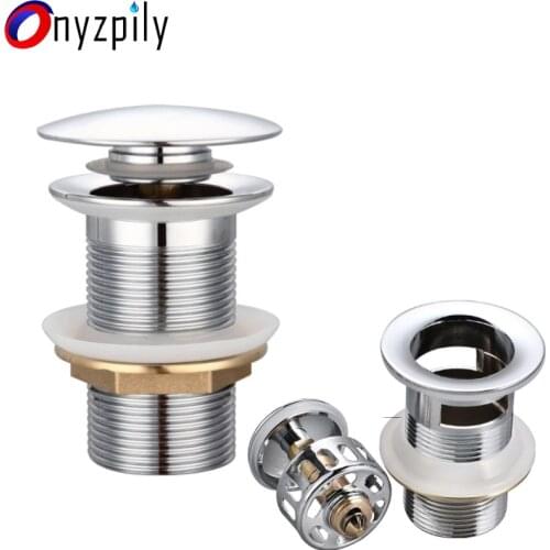 Onyzpily Polished Gold Basin Sink Drainer Corrosion Resistant Easy To Clean Pop Up Button Round Hole Bathroom Hotel Drainer