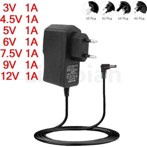 90° turn 3V 4.5V 5V 6V 7.5V 9V 12V 1A 1000mA compatible 500mA power supply adapter charger AC DC Jack Plug 90 Degree Right Angle