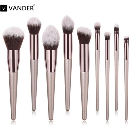 Professional Soft 9pc Champagne Makeup Brushes Set Beauty Cosmetic Make Up Face Tools Powder Foundation Blush Blending maquiagem