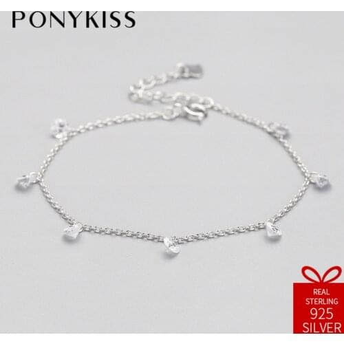 PONYKISS Romantic 100% S925 Sterling Silver Cute Zircon Geometric Bracelets Fine Jewelry Women Creative Sweet Engagement Gift