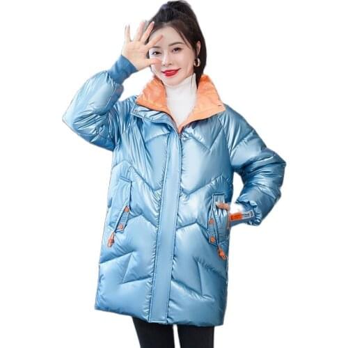 Chic Women Winter Basic Windproof Glossy Bubble Coat Outwear Overcoat Oversized Puffer Jacket Cotton Padded Parkas
