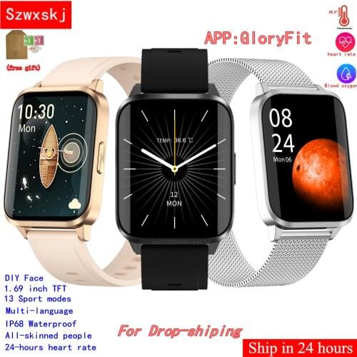 JM01 IP68 Waterproof Smart Watch 1.69 Inch IPS 24 Hours Body Temperature Heart Rate Blood Oxygen 13 Sports Mode Swim Watch Pk B6