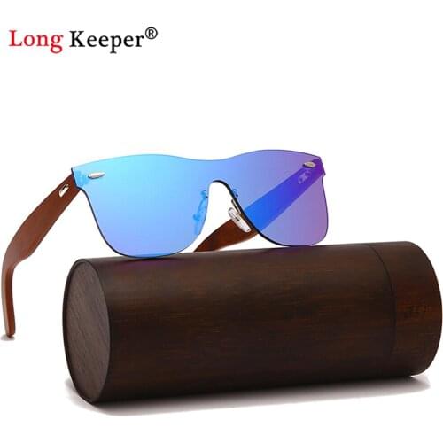 Natural Bamboo Wooden Sunglasses Men Wood Sun Glasses Brand Designer Vintage Mirror Coating Lens Eyewear With Gift Box Blue