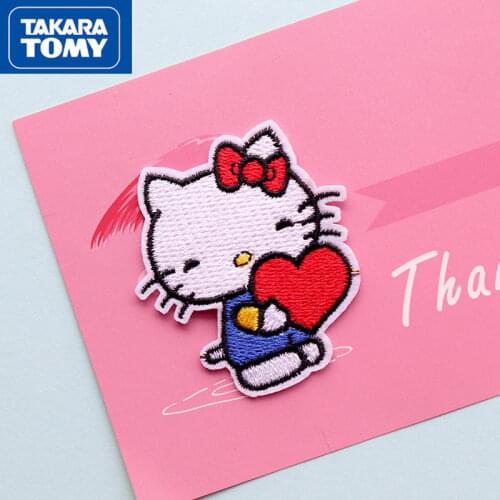 TAKARA TOMY Fashion Lady Cartoon Hello Kitty Embroidered Flower Badge Patch Applique Embroidery Bag Decoration Sticker