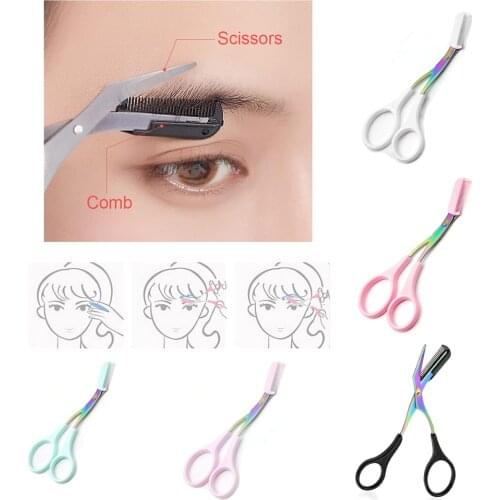Titanium Eyebrow Trimmer Scissors Comb Eyelash Hair Scissors Clips Shaping Eyebrow Razor Grooming Trimmer Makeup Tool Comb