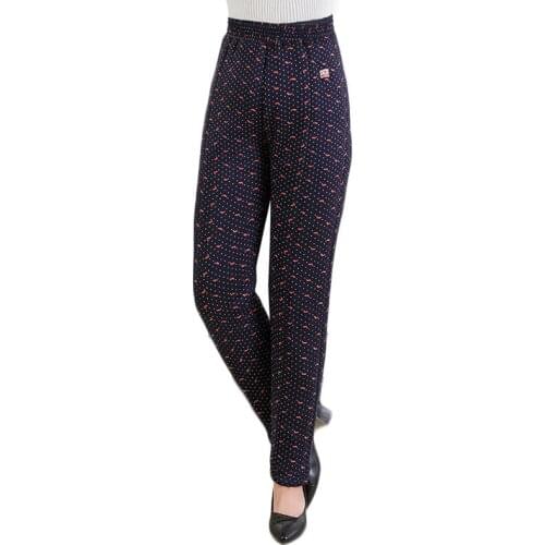 Trending Products Middle age clothing Women Cotton pants High waist large size winter Thermal pants printing Add cashmere 1831
