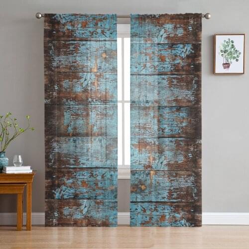 Wood Grain Retro Sheer Curtains for Living Room Bedroom Kitchen Tulle for Windows Voile Drapes Home Decoration