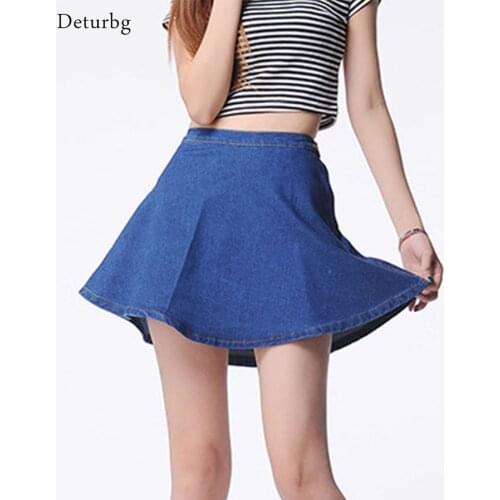 Womens Korean Style Mini Jeans Skirt 2020 Spring Autumn Ladies Casual High Waist Denim Blue Zipped Skirts saia feminina SK108
