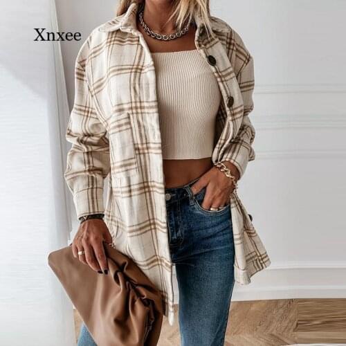 Autumn and Winter Ladies Retro Plaid Print Jacket Elegant Lapel Single-Breasted Shirt Jacket Casual Cardigan Jacket