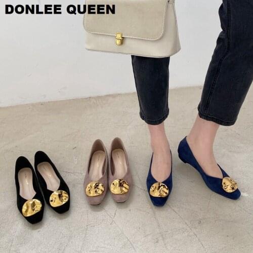 Women Flats Shoes 2020 New Fashion Metal Buckle Flat Heel Shoes Suede Shallow Woman Ballet Flat Soft Pregnant woman Loafer Shoes