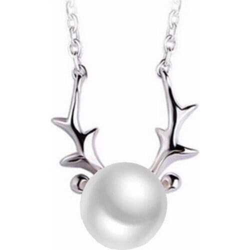 Sinya Christmas gift Elk choker necklace for girl in 925 sterling silver AAA freshwater pearl wapiti deer design jewelry