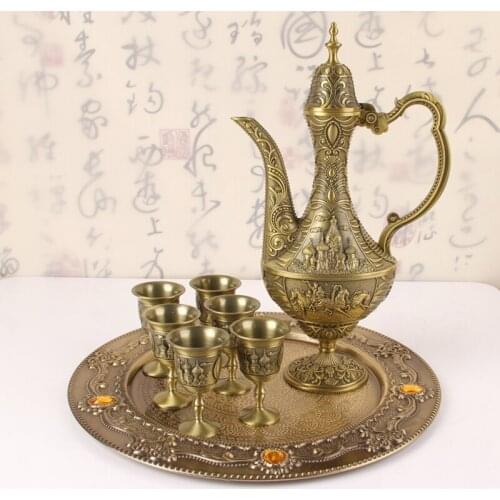 Zq Russian High-End Wine Set Copper Alloy Wine Pot Wine Glass Set Retro Style Liquor Divider