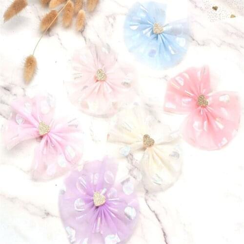 10pcs/Lot Large Small Dot Hairpin Super Soft Mesh Hair Bow Clips Glitter Heart Hairgrips Barrettes Girls Accessories