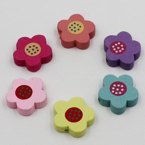 100pcs/lot Wholesale Colorful Lead-free Flower Wood Beads for Bracelet/Necklace 20x20mm k04022