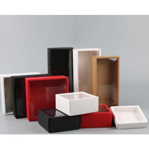 120pcs Kraft Cardboard Box Gift Packaging Box With Lid Paper Box Jewelry Gift Packing Case With Clear PVC Window lin4475