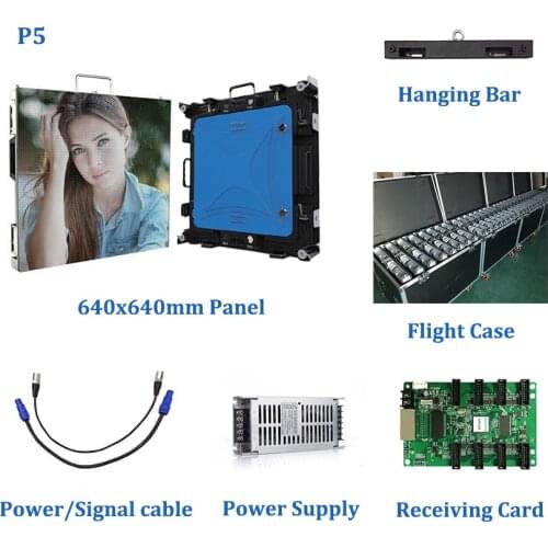 3pcs Outdoor P5 640x640mm Panel, 1pcs Flight Case, 5pcs 640mm Hanging Bar, Outdoor Rental Led Display Large Advertising Screen