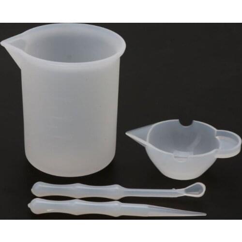 4Pcs Reusable Silicone Resin Mixing Measuring Cups Sticks Spoon Jewelry Tools F3MD