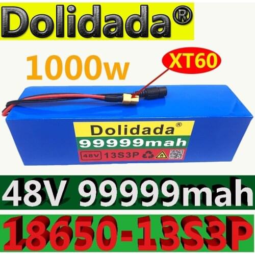 48V99.999Ah 1000w 13S3P XT60 48V Lithium ion Battery Pack 99999mah For 54.6v E-bike Electric bicycle Scooter with BMS