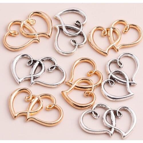 10pcs 22x32mm Two Color Big Hollow Double Hearts Connectors Charms for DIY Making Pendants Bracelets Necklaces Accessories