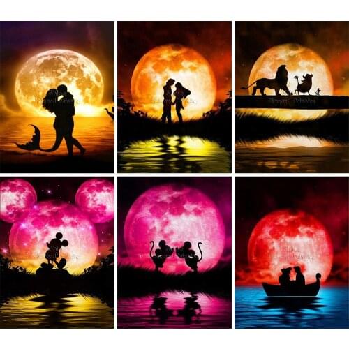 Disney Diamond Painting Princess Shadow Moon Mickey Mouse 5D Cross Stitch Kit Beauty and the Beast Mosaic Animal Home Decor Gift