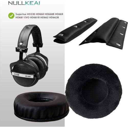 NULLKEAI Velvet Replacement Parts for Superlux HD330 HD660 HD668B HD669 HD681 EVO HD681B HD662 HD662B Earpads Headband Earmuff