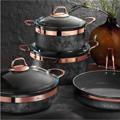 Brioni Royal Stone 7 Piece Anthracite Copper Pot Pan Set