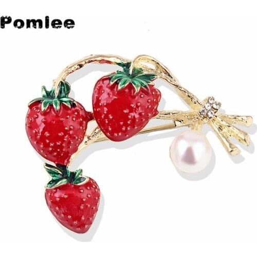 Pomlee Red Strawberry Brooch Autumn Fruit Pin Enamel Brooches For Women Coat Accessories New Design Cheap Price 2020 Gift